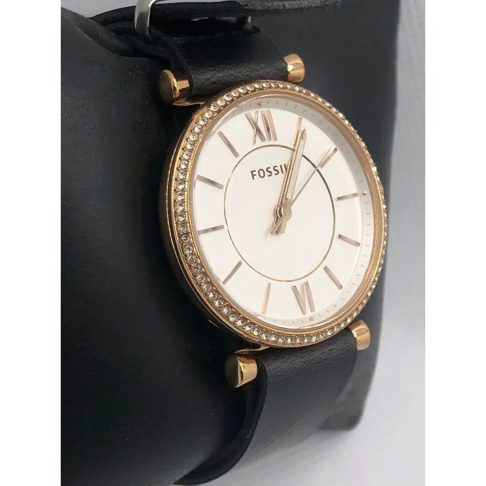 Fossil ES4428 Women's Black Leather Analog Dial Quartz Genuine Wrist Watch HO334